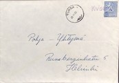 Suomi - Kivisenoja postipysäkkileima - Tursa 25.11.66 kuorella Suomi - Kivisenoja postipysäkkileima - Tursa 25.11.66 kuorella