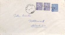 Suomi - Koukunmaa postipysäkkileima - Kärkölä 24.1.70 kuorella Suomi - Koukunmaa postipysäkkileima - Kärkölä 24.1.70 kuorella