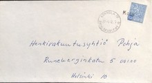 Suomi - Kola postipysäkkileima - Kokkola 27.4.72 kuorella Suomi - Kola postipysäkkileima - Kokkola 27.4.72 kuorella