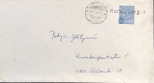 Suomi - Korkiakangas postipysäkkileima - Möttönen 23.III.72 kuorella Suomi - Korkiakangas postipysäkkileima - Möttönen 23.III.72 kuorella