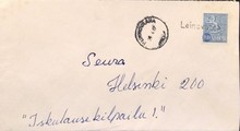Suomi - Leinovaara postipysäkkileima - Hummovaara 29.4.67 kuorella Suomi - Leinovaara postipysäkkileima - Hummovaara 29.4.67 kuorella