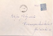 Suomi - Mustanmäki postipysäkkileima - Sonkajärvi 1.6.68 kuorella Suomi - Mustanmäki postipysäkkileima - Sonkajärvi 1.6.68 kuorella