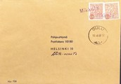 Suomi - Mikkola postipysäkkileima - Oulu 13.6.68 kuorella Suomi - Mikkola postipysäkkileima - Oulu 13.6.68 kuorella