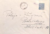 Suomi - Mustanmäki postipysäkkileima - Sonkajärvi 9.1.68 kuorella Suomi - Mustanmäki postipysäkkileima - Sonkajärvi 9.1.68 kuorella