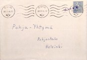 Suomi - Mikkola postipysäkkileima - Oulu 30.11.66 kuorella Suomi - Mikkola postipysäkkileima - Oulu 30.11.66 kuorella