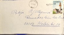 Suomi - Naapurivaara postipysäkkileima - Vuokatti 4.9.73 kuorella Suomi - Naapurivaara postipysäkkileima - Vuokatti 4.9.73 kuorella