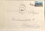 Suomi - Naapurivaara postipysäkkileima - Vuokatti 16.12.69 kuorella Suomi - Naapurivaara postipysäkkileima - Vuokatti 16.12.69 kuorella