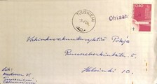 Suomi - Ohtaanniemi postipysäkkileima - Tuusniemi 9.7.68 kuorella Suomi - Ohtaanniemi postipysäkkileima - Tuusniemi 9.7.68 kuorella