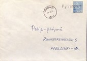 Suomi - Pyrrönperä postipysäkkileima - Pyhäsalmi 21.10.70 kuorella Suomi - Pyrrönperä postipysäkkileima - Pyhäsalmi 21.10.70 kuorella