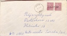 Suomi - Pakinmaa postipysäkkileima - Juva 13.3.70 kuorella Suomi - Pakinmaa postipysäkkileima - Juva 13.3.70 kuorella