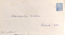 Finland - Pirttijärvi mail stop cancellation on the cover
