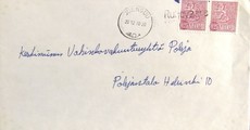 Suomi - Ruhovaara postipysäkkileima - Joensuu 20.12.70 kuorella Suomi - Ruhovaara postipysäkkileima - Joensuu 20.12.70 kuorella