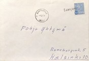 Suomi - Saanjärvi postipysäkkileima - Savitaipale 4.3.71 kuorella Suomi - Saanjärvi postipysäkkileima - Savitaipale 4.3.71 kuorella