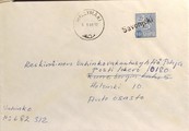 Suomi - Savonjoki postipysäkkileima - Myllymäki 6.6.68 kuorella Suomi - Savonjoki postipysäkkileima - Myllymäki 6.6.68 kuorella