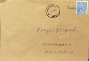 Suomi - Saanjärvi postipysäkkileima - Savitaipale 7.3.69 kuorella Suomi - Saanjärvi postipysäkkileima - Savitaipale 7.3.69 kuorella