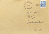 Suomi - Söyrinki postipysäkkileima - Narva 4.8.69 kuorella Suomi - Söyrinki postipysäkkileima - Narva 4.8.69 kuorella