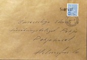 Suomi - Svarvar postipysäkkileima - Kristiinankaupunki 16.1.68 kuorella Suomi - Svarvar postipysäkkileima - Kristiinankaupunki 16.1.68 kuorella
