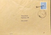 Suomi - Savonjoki postipysäkkileima - Myllymäki 1.7.68 kuorella Suomi - Savonjoki postipysäkkileima - Myllymäki 1.7.68 kuorella