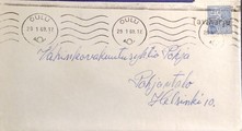 Suomi - Taviharju postipysäkkileima - Oulu 29.1.69 kuorella Suomi - Taviharju postipysäkkileima - Oulu 29.1.69 kuorella