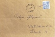 Suomi - Tolpankangas postipysäkkileima - Sievi 6.10.66 kuorella Suomi - Tolpankangas postipysäkkileima - Sievi 6.10.66 kuorella