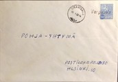 Suomi - Varpasalo postipysäkkileima - Oravisalo 11.1.68 kuorella Suomi - Varpasalo postipysäkkileima - Oravisalo 11.1.68 kuorella
