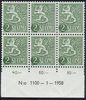 Finland 1955 - N:o block of six 1100-1-1958 Coat of arms lion type m54 2mk dark green