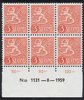 Finland 1954 - N:o block of six 1131-8-1959 Coat of arms lion type m54 3mk orange