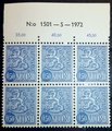 Finland 1972 - N:o block of six 1501-5-1972 Coat of arms lion type m63 0,50mk blue fluor. paper