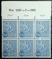 Finland 1972 - N:o block of six 1507-7-1972 Coat of arms lion type m63 0,50mk blue phosp paper type y