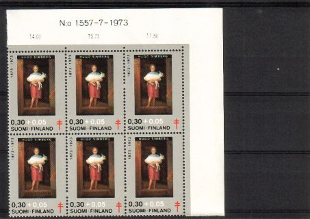 Finland 1973 - N:o block of six 1557-7-1973 Anti tuberculosis 1973 1/3 - Girl with Lamb