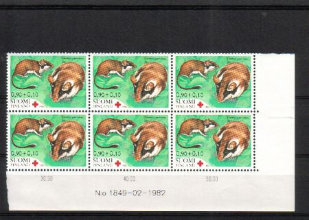 Finland 1982 - N:o block of six 1849-02-1982 Anti tuberculosis 1982 1/3 - Garden Dormouse