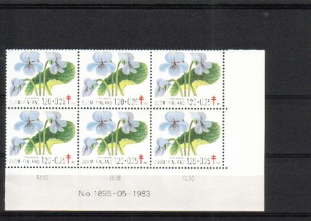 Finland 1983 - N:o block of six 1895-05-1983 Anti tuberculosis 1983 Flowers 2/3 - Marsh violet Finland 1983 - N:o block of six 1895-05-1983 Anti tuberculosis 1983 Flowers 2/3 - Marsh violet