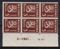 Finland 1930 - N:o block of six 427-5-1941 Coat of arms lion type m30 5p brown