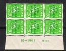 Finland 1941 - N:o block of six 451-10-1941 Itä-Karjala lion type m30 50p dark green/green