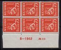 Finland 1942 - N:o block of six 516-8-1942 Coat of arms lion type m30 75p orange