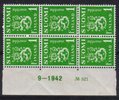 Finland 1942 - N:o block of six 521-9-1942 Coat of arms lion type m30 1mk green