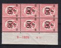 Finland 1921 - N:o block of six 53-9-1920 Coat of arms lion type m17, 90/20p rose surcharge