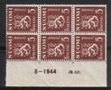 Finland 1930 - N:o block of six 621-8-1944 Coat of arms lion type m30 5p brown