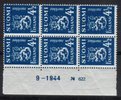 Finland 1942 - N:o block of six 622-9-1944 Coat of arms lion type m30 4 ½mk dark blue