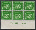 Finland 1942 - N:o block of six 666-7-1945 Coat of arms lion type m30 1mk green