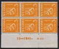 Finland 1945 - N:o block of six 675-10-1946 Coat of arms lion type m30 3mk yellow