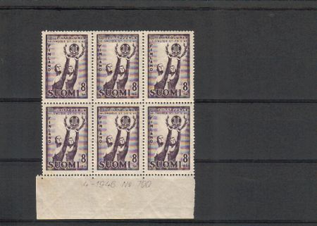 Finland 1946 - N:o block of six 700-4-1946 3rd (TUL) Sports Festival, Helsinki