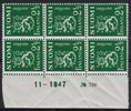 Finland 1947 - N:o block of six 759-11-1947 Coat of arms lion type m30 2,50mk green