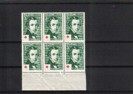 Finland 1948 - N:o block of six 772-1-1948 Red Cross 1948 - 1/4 Zacharias Topelius