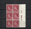 Finland 1948 - N:o block of six 791-6-1948 Coat of arms lion type m30 24mk red brown