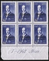 Finland 1942 - East Karelia Risto Ryti 5/6 3,50 mk, ultramarine N:o block of six 482-1-1942 Finland 1942 - East Karelia Risto Ryti 5/6 3,50 mk, ultramarine N:o block of six 482-1-1942