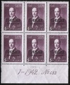 Finland 1942 - East Karelia Risto Ryti 6/6 5 mk, brn violet N:o block of six 483-1-1942 Finland 1942 - East Karelia Risto Ryti 6/6 5 mk, brn violet N:o block of six 483-1-1942