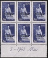 Finland 1942 - East Karelia C. G. E. Mannerheim 5/6 3,50 mk, ultramarine N:o block of six 561-5-1943 Finland 1942 - East Karelia C. G. E. Mannerheim 5/6 3,50 mk, ultramarine N:o block of six 561-5-1943