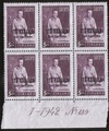Finland 1942 - East Karelia C. G. E. Mannerheim 6/6 5 mk, brn violet N:o block of six 489-1-1942 Finland 1942 - East Karelia C. G. E. Mannerheim 6/6 5 mk, brn violet N:o block of six 489-1-1942
