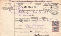 - Pakettikortti Helsinki - Kuopio - Kangasniemi 1916 - Pakettikortti Helsinki - Kuopio - Kangasniemi 1916